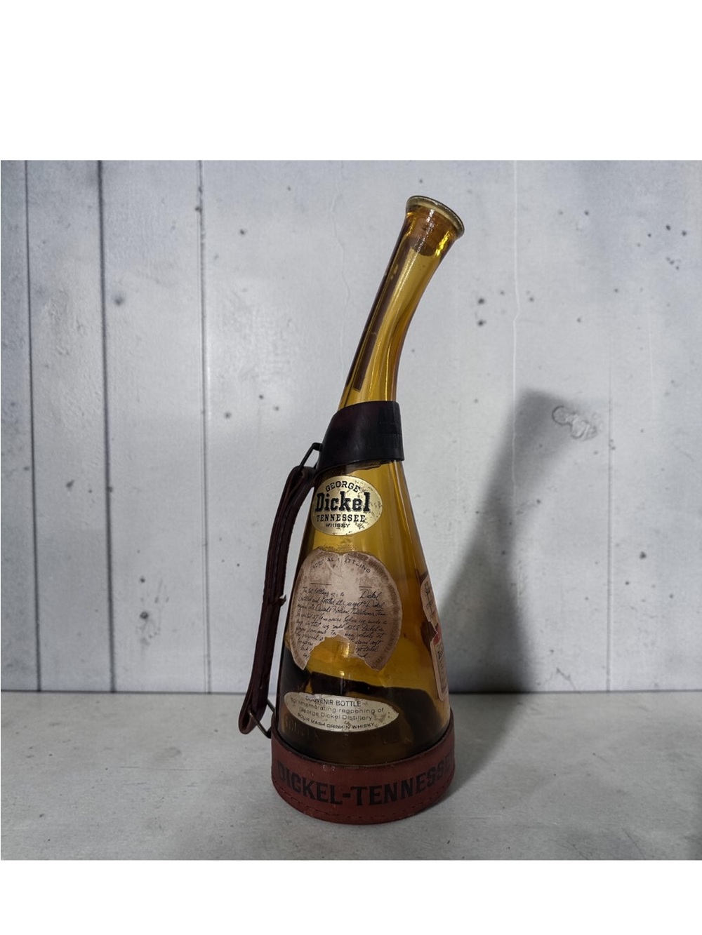 Amber Glass Decorative Bottle with Leather Base